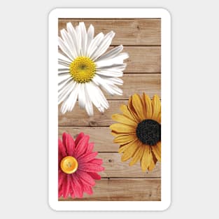 Pink, Yellow, White Flowers on Wood Sticker